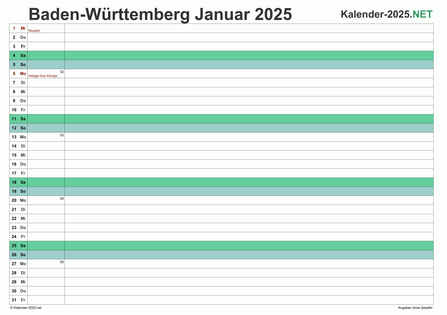 Baden-Württemberg Monatskalender 2025 Vorschau