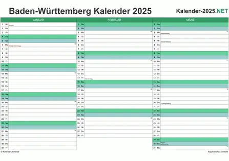 Quartalskalender 2025 Vorschau