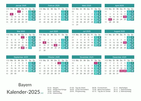 Feiertage Bayern 2025 zum Ausdrucken Vorschau