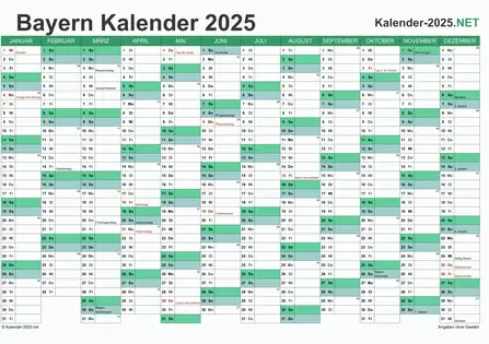 Vorschau Kalender 2025 für EXCEL mit Feiertagen Bayern