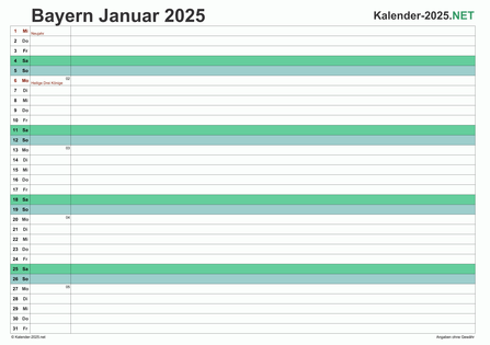 Vorschau Monatskalender 2025 für EXCEL Bayern