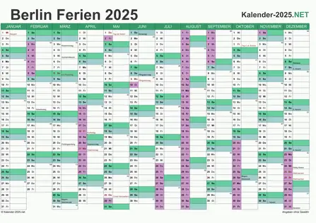 Kalender mit Ferien Berlin 2025 Vorschau