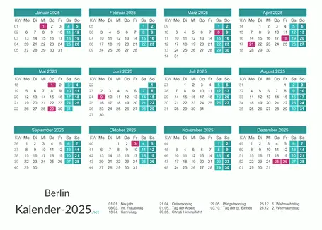 Feiertage Berlin 2025 zum Ausdrucken Vorschau