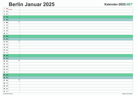 Vorschau Monatskalender 2025 für EXCEL Berlin