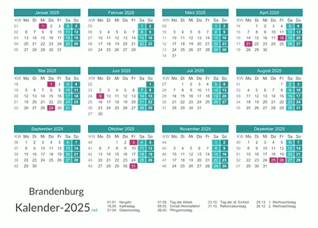 Brandenburg Kalender 2025 + Feiertage Vorschau