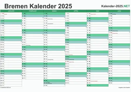 Bremen Halbjahreskalender 2025 Vorschau