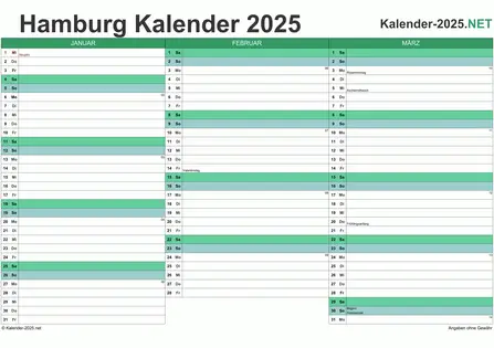 Vorschau Quartalskalender 2025 für EXCEL Hamburg