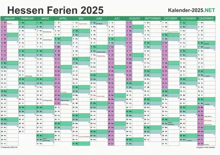 Kalender 2025 zum Ausdrucken zum Ausdrucken - mit FerienHessen Vorschau