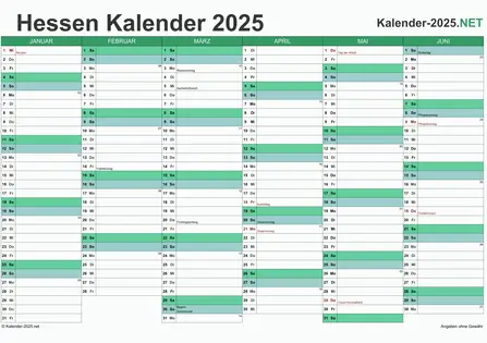 Hessen Halbjahreskalender 2025 Vorschau