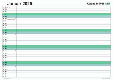 Vorschau Monatskalender 2025 für EXCEL Deutschland