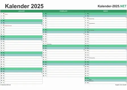 Quartalskalender 2025 Vorschau