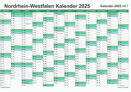 Nordrhein-Westfalen Kalender 2025 Vorschau