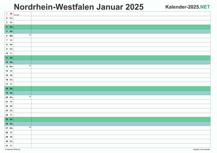 Nordrhein-Westfalen Monatskalender 2025 Vorschau