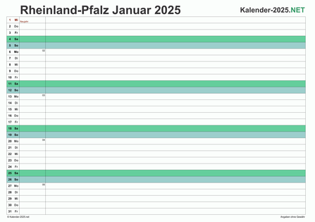 Rheinland-Pfalz Monatskalender 2025 Vorschau