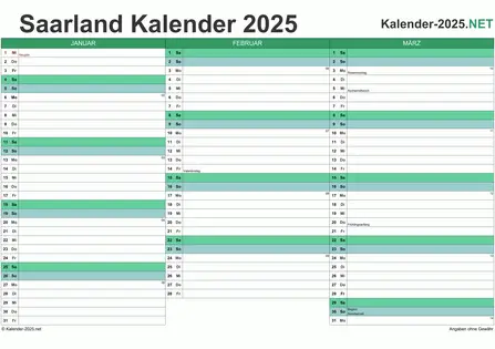 Saarland Quartalskalender 2025 Vorschau