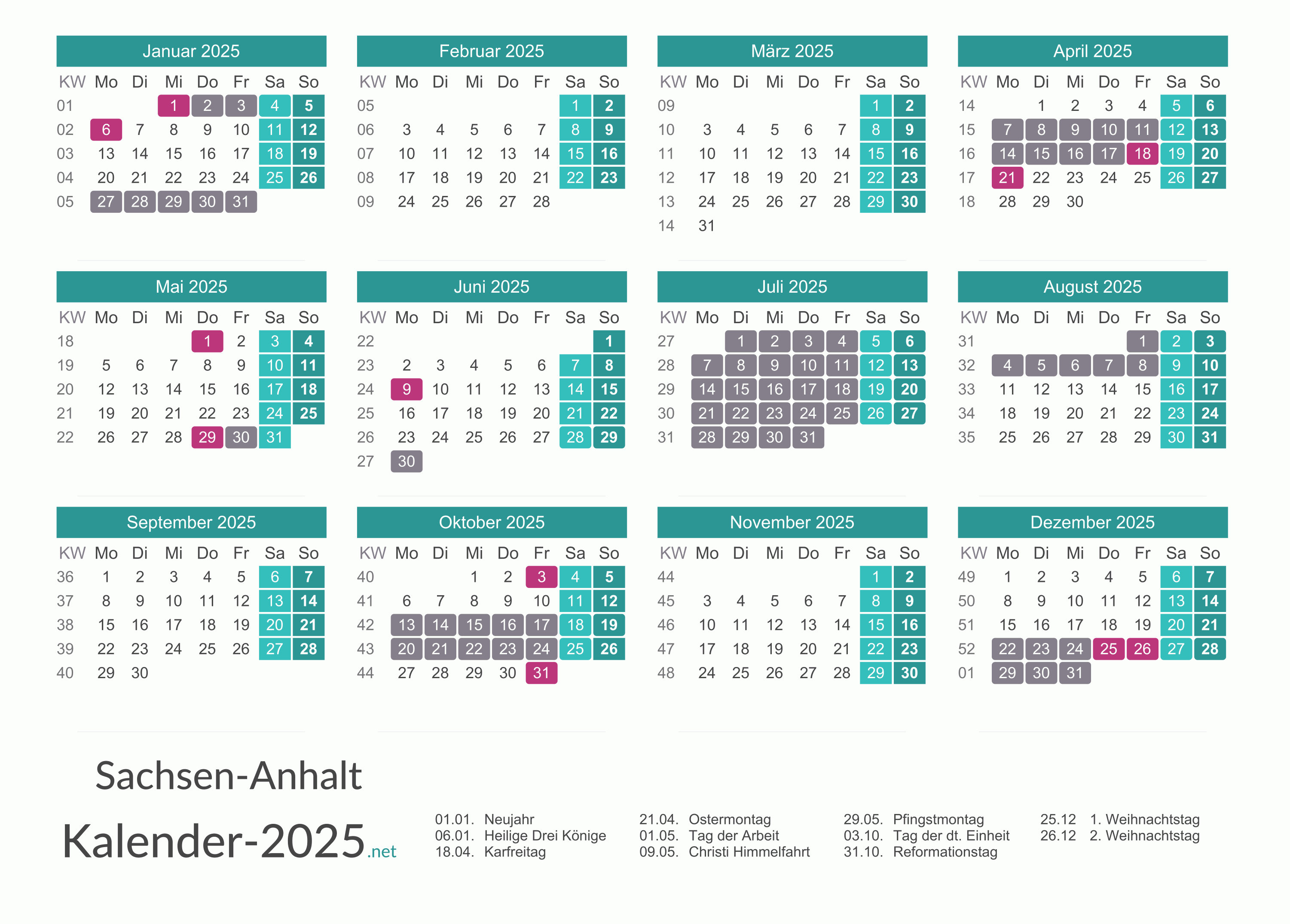 FERIEN SachsenAnhalt 2025 Ferienkalender & Übersicht