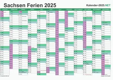 Kalender 2025 zum Ausdrucken zum Ausdrucken - mit FerienSachsen Vorschau