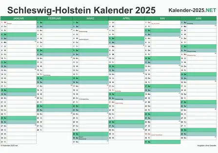 Schleswig-Holstein Halbjahreskalender 2025 Vorschau