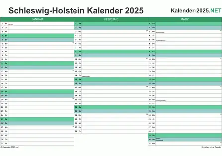 Schleswig-Holstein Quartalskalender 2025 Vorschau