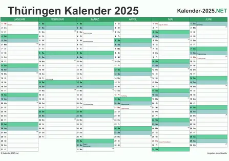 Thüringen Halbjahreskalender 2025 Vorschau